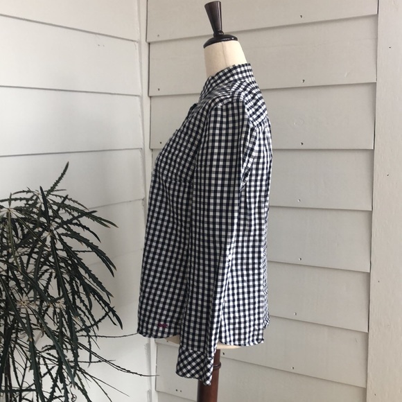 Talbots, size 2, indigo/white gingham check tailored blouse, 100% cotton - Picture 2 of 6